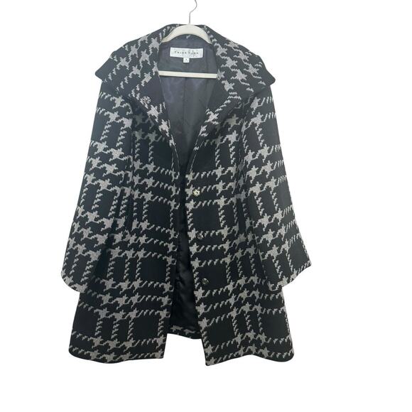 Trina Turk Women's Black White Plaid Wool Blended Trench Coat Size 6 - Picture 1 of 6